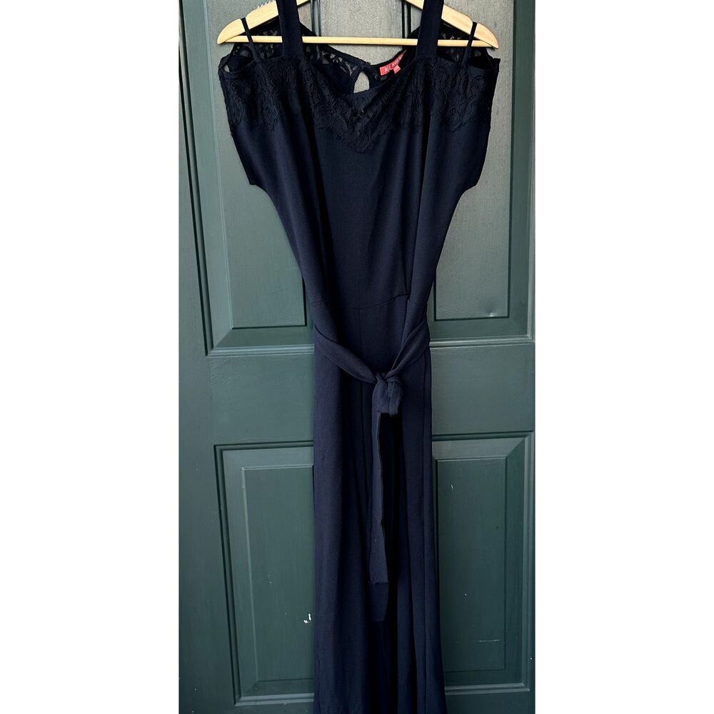 Allworthy Sz S Black Full Length Jumpsuit w/ Lace Bodice QVC Hunter McGrady